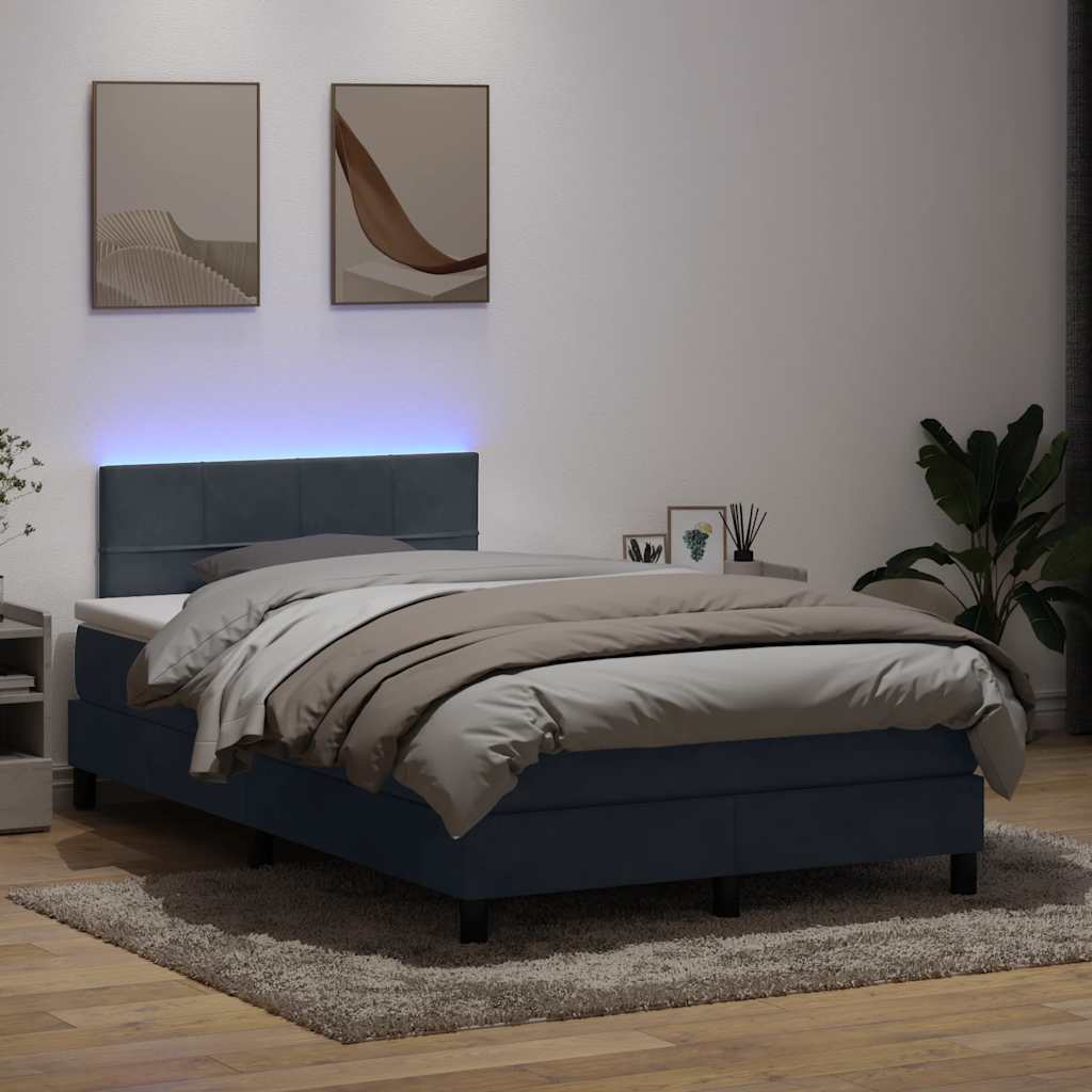 Box Spring krevet s madracem i LED tamno sivi 120x220 cm baršun