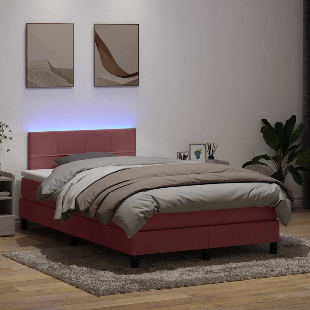 Box Spring krevet s madracem i LED ružičasti 120x220 cm samt