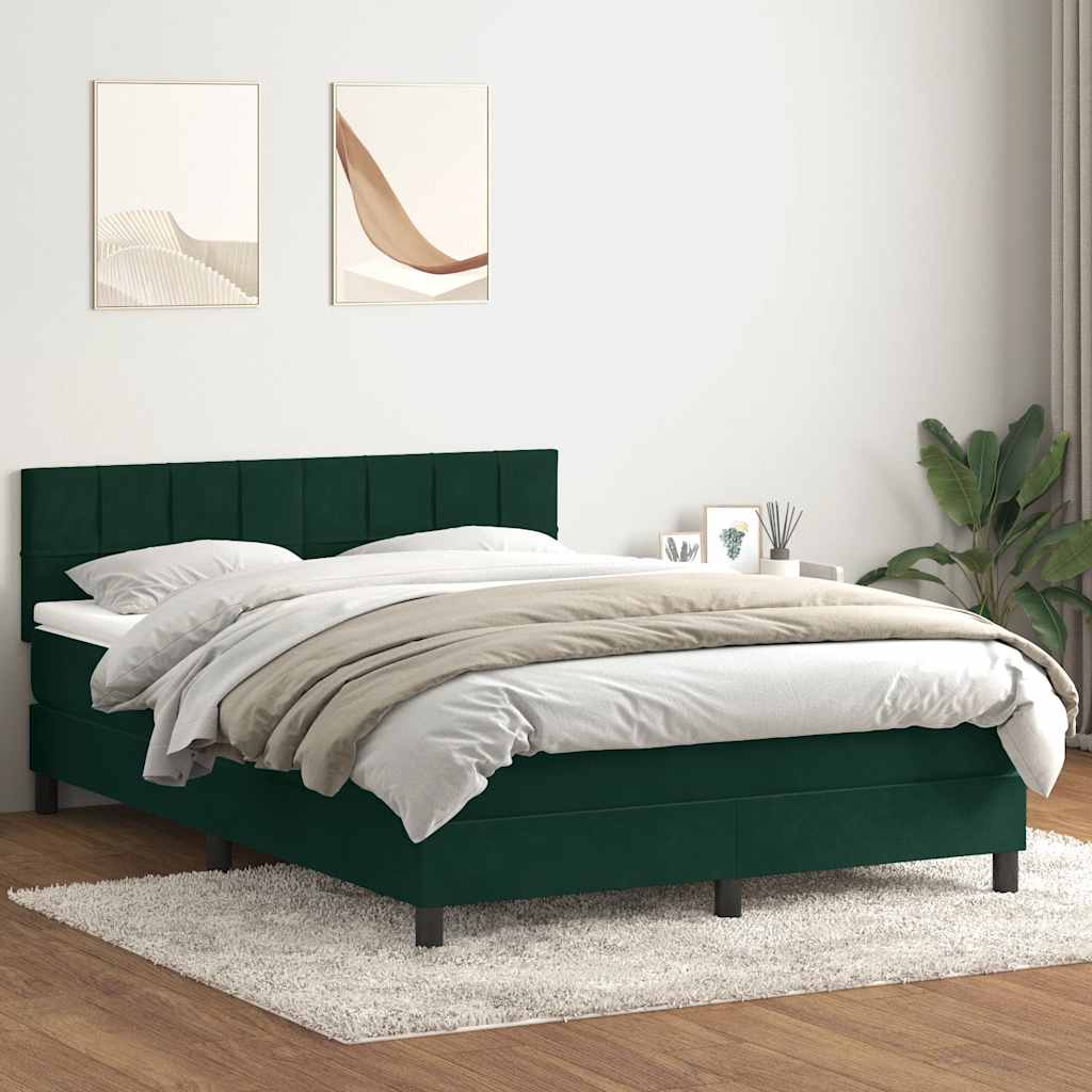 Box Spring krevet s madracem i LED tamno zeleni 160x220 cm baršun
