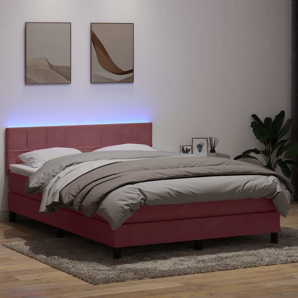 Box Spring krevet s madracem i LED ružičasti 160x220 cm baršun