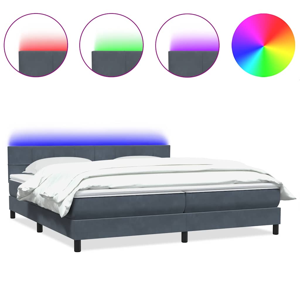 Box Spring krevet s madracem i LED tamnosivi 180x220 cm baršunasti