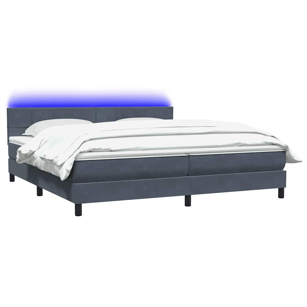 Box Spring krevet s madracem i LED tamnosivi 180x220 cm baršunasti