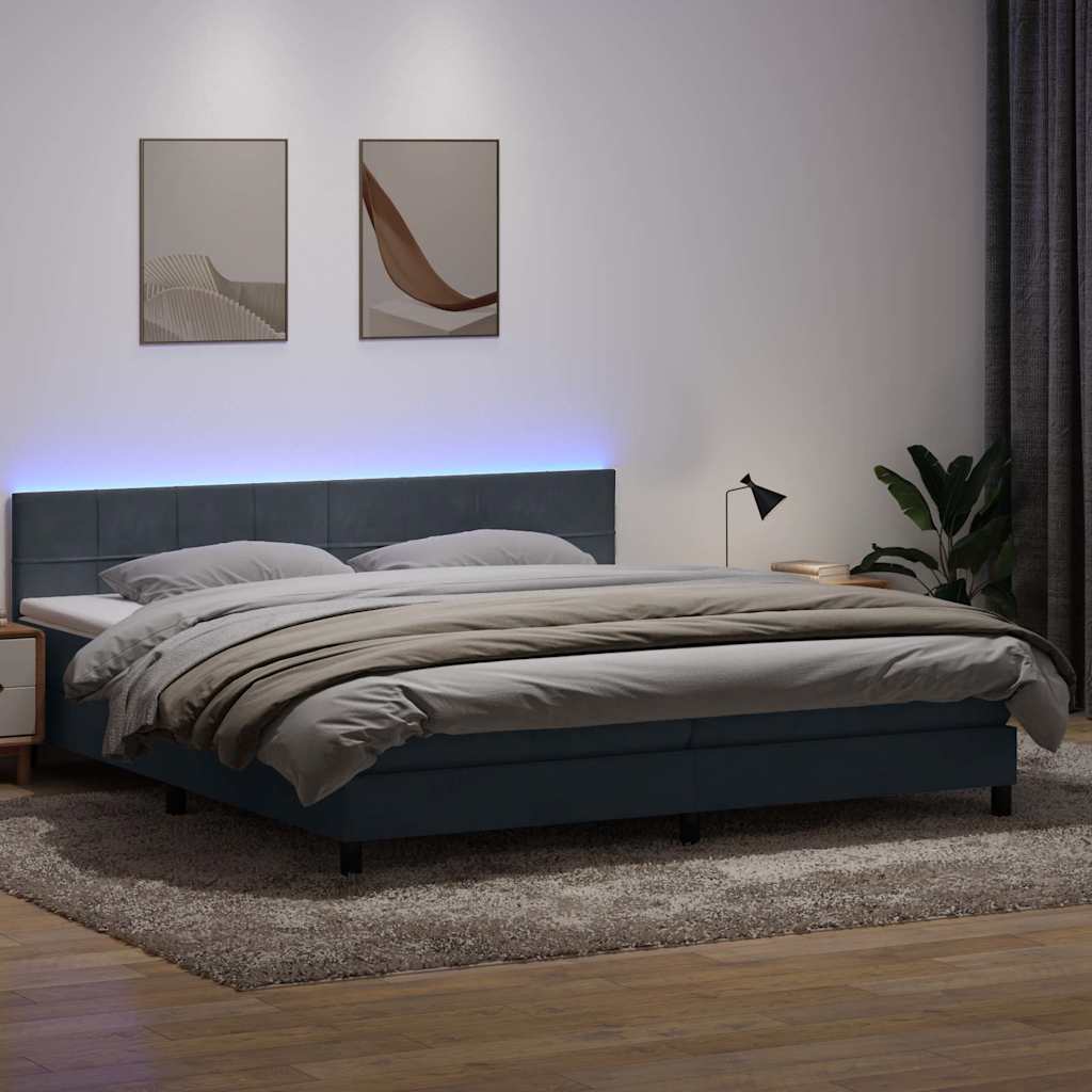 Box Spring krevet s madracem i LED tamnosivi 180x220 cm baršunasti
