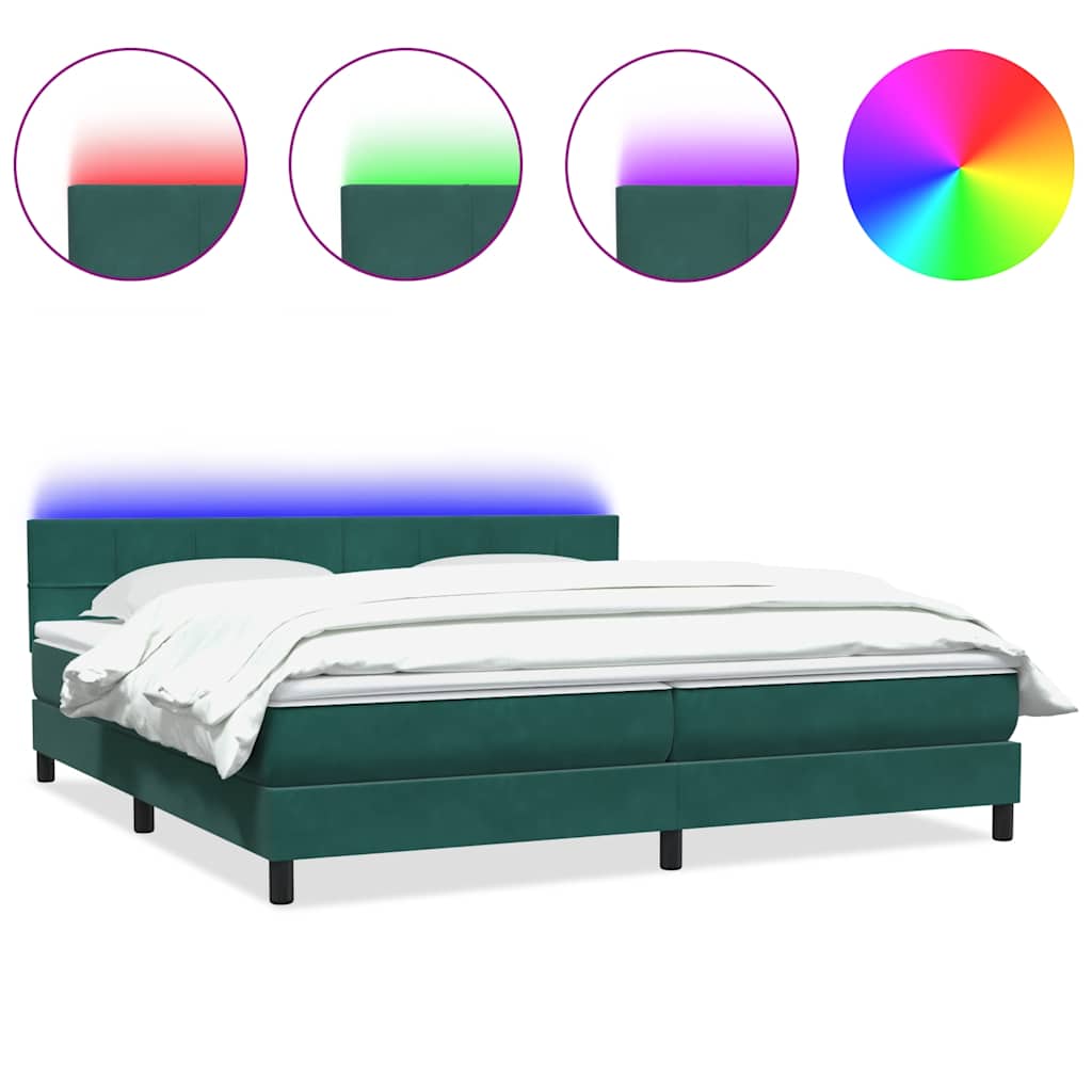 Box Spring krevet s madracem i LED tamno zeleni 180x220 cm baršun