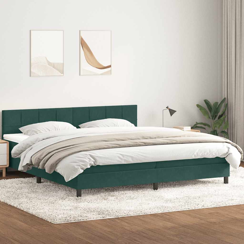 Box Spring krevet s madracem i LED tamno zeleni 180x220 cm baršun