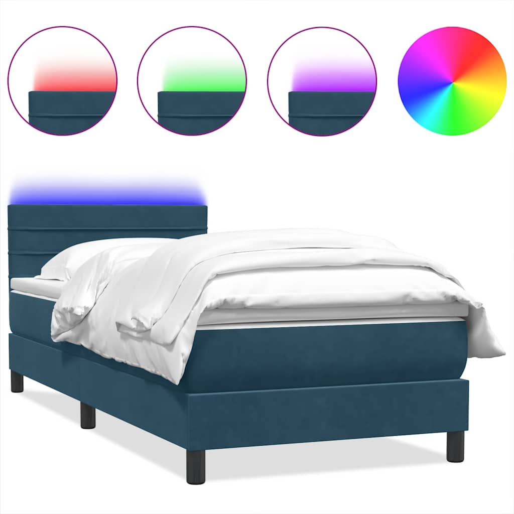 Box Spring krevet s madracem i LED tamnoplavi 80x210 cm baršun