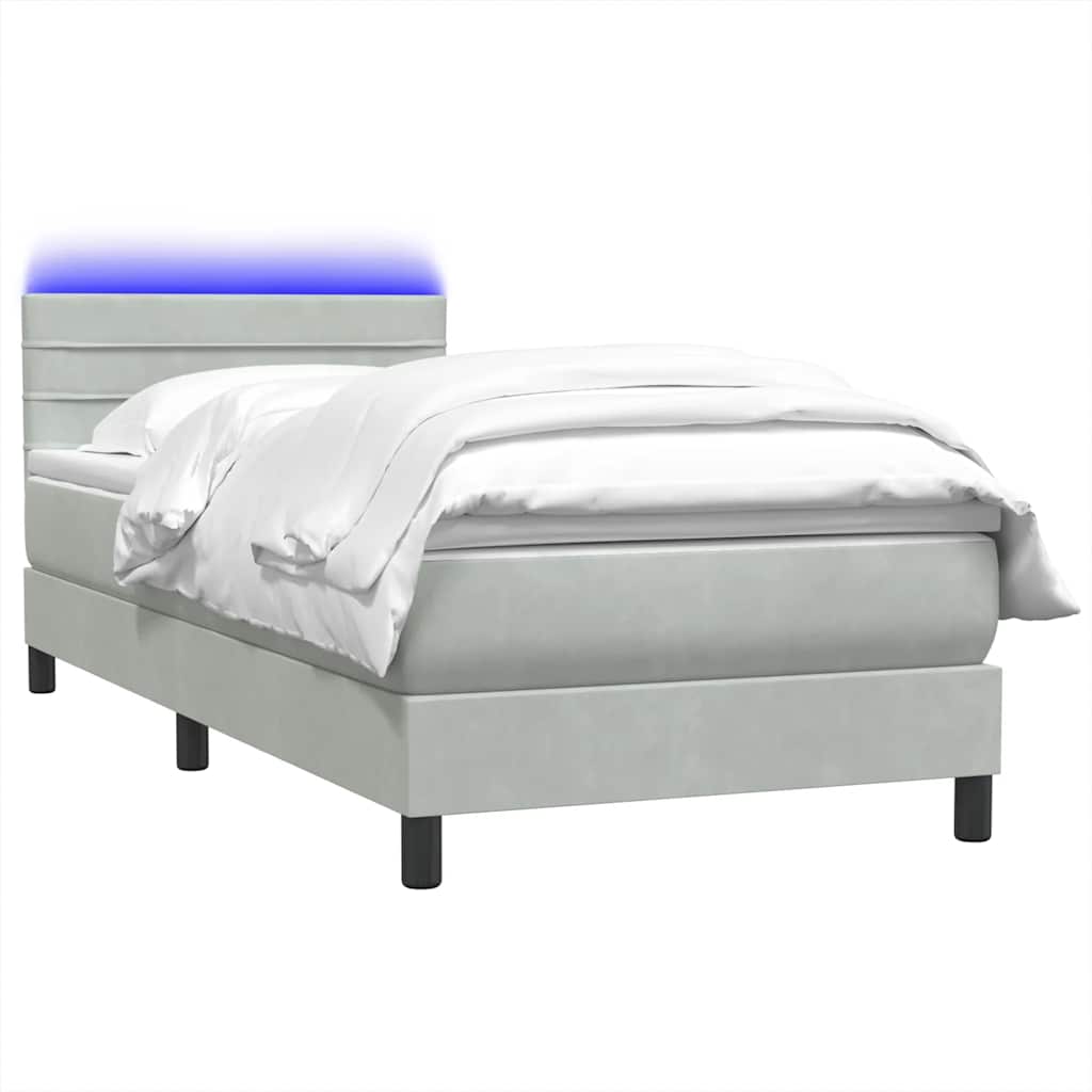 Box Spring krevet s madracem i LED svijetlo sivi 90x210 cm baršun