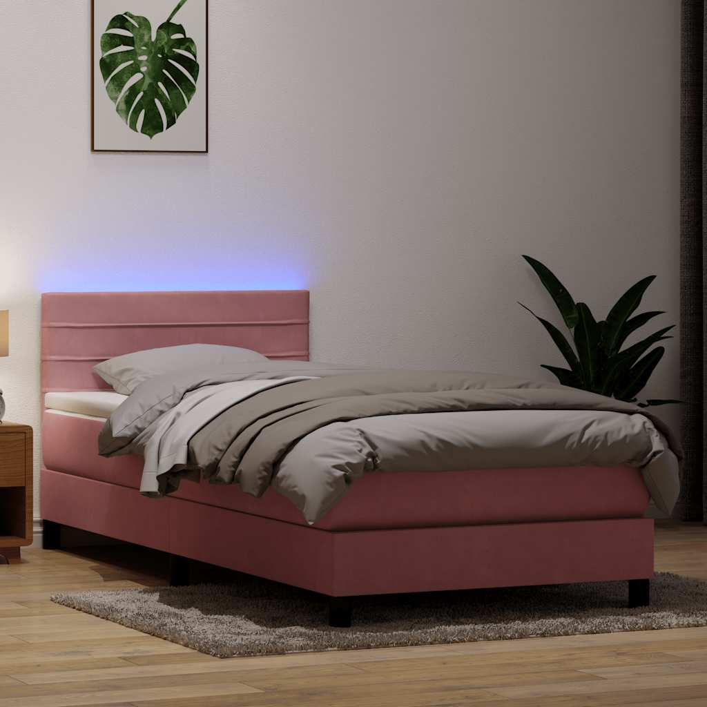 Box Spring krevet s madracem i LED ružičasti 90x210 cm samt