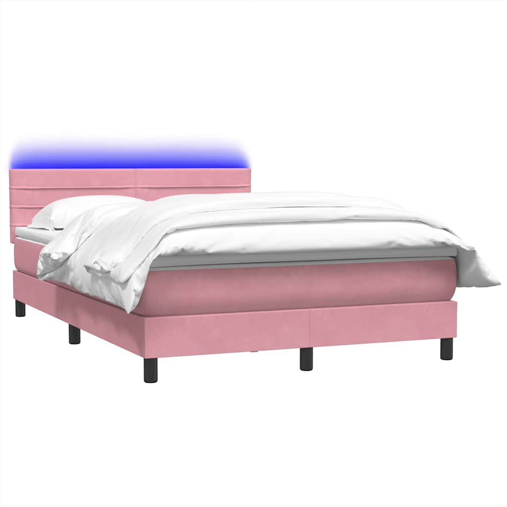 Krevet s oprugama i madracem LED ružičasti 140x210 cm baršunasti
