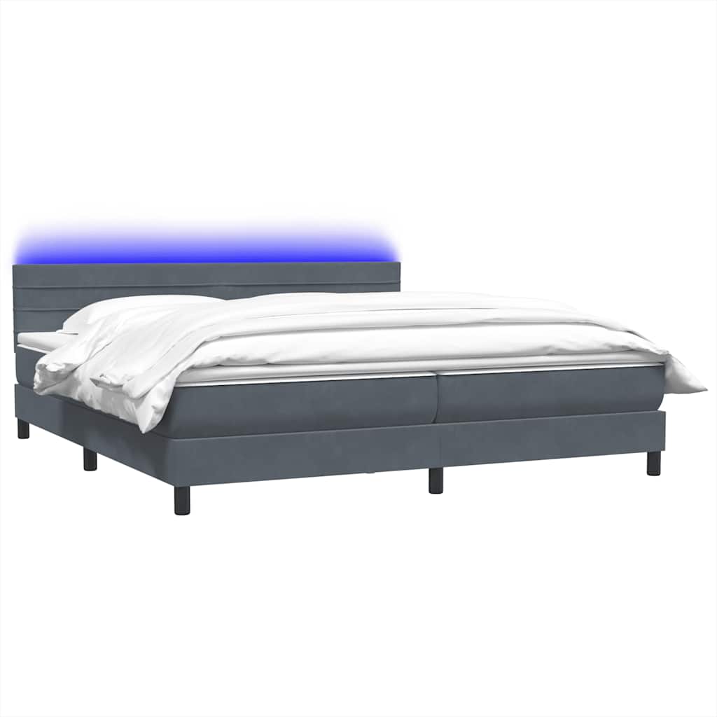 Krevet s oprugama i madracem LED tamnosivi 180x210 cm baršunasti