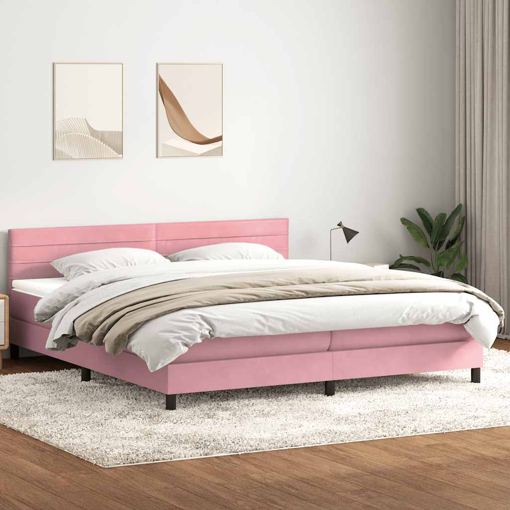 Krevet s oprugama i madracem LED ružičasti 180x210 cm baršunasti