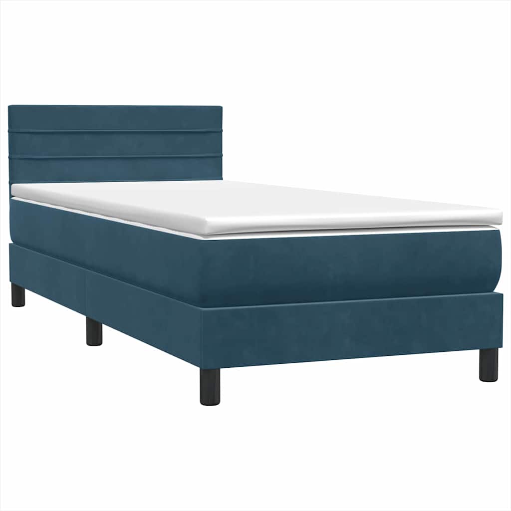 Box Spring krevet s madracem i LED tamnoplavi 80x220 cm baršunasti