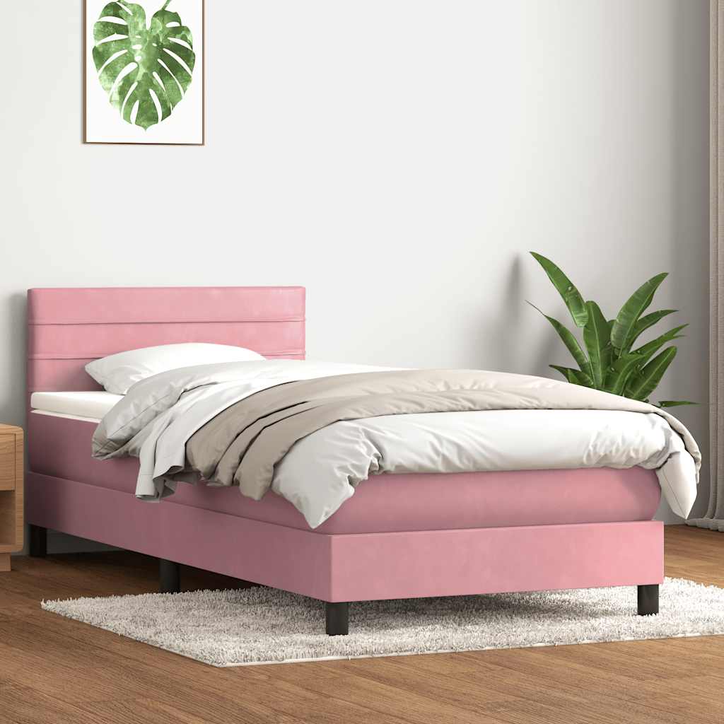 Box Spring krevet s madracem i LED ružičasti 80 x 220 cm baršunasti