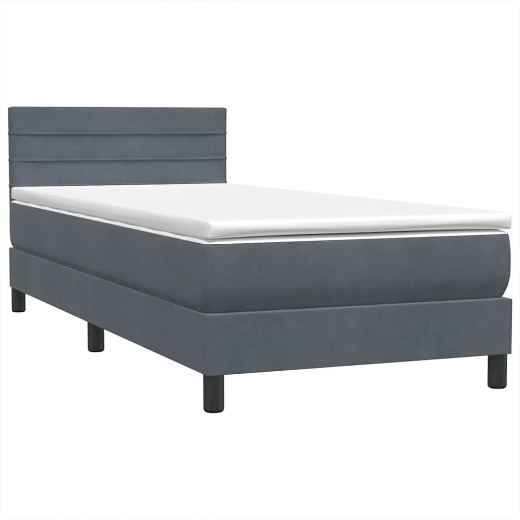 Box Spring krevet s madracem i LED tamnosivi 90x220 cm baršunasti
