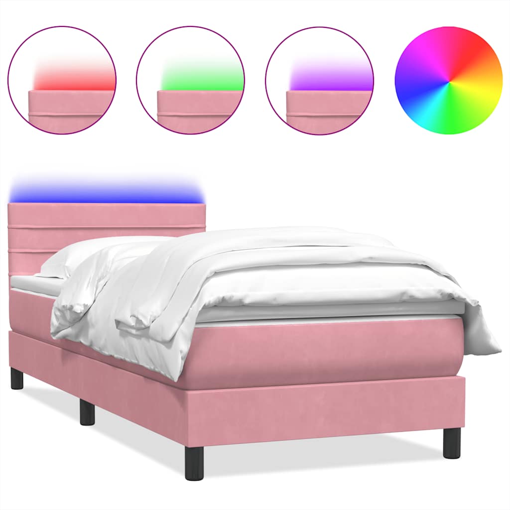 Box Spring krevet s madracem i LED ružičasti 90x220 cm baršunasti