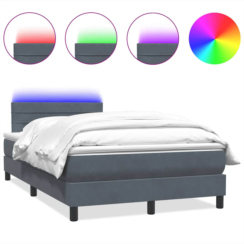 Box Spring krevet s madracem i LED tamno sivi 120x220 cm baršun