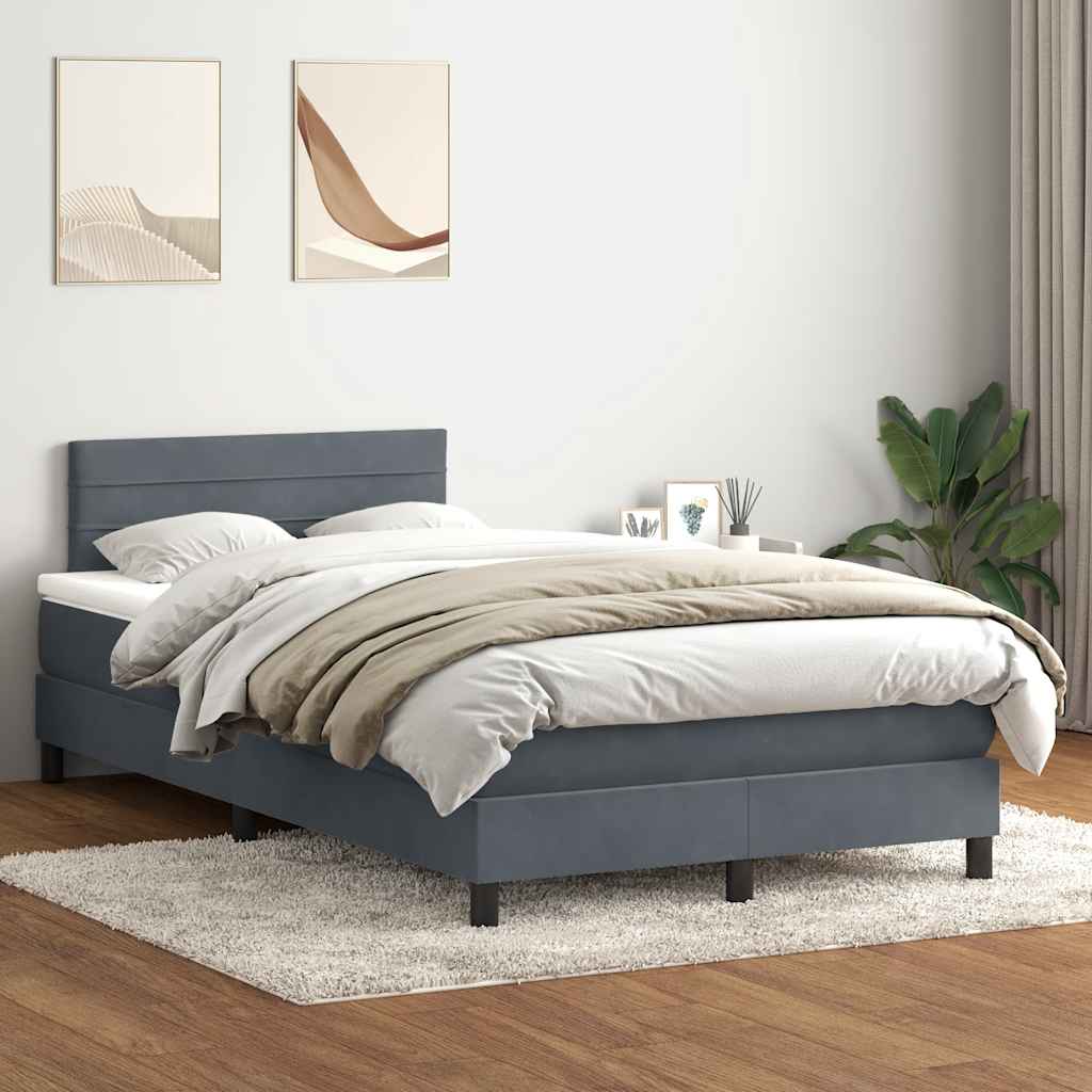 Box Spring krevet s madracem i LED tamno sivi 120x220 cm baršun
