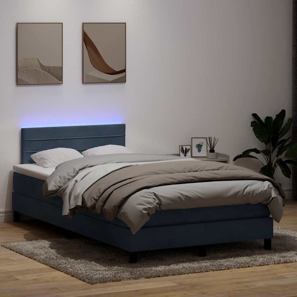 Box Spring krevet s madracem i LED tamno sivi 120x220 cm baršun