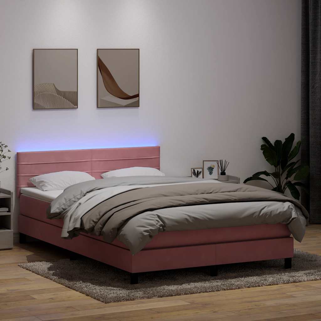 Box Spring krevet s madracem i LED ružičasti 160x220 cm baršun