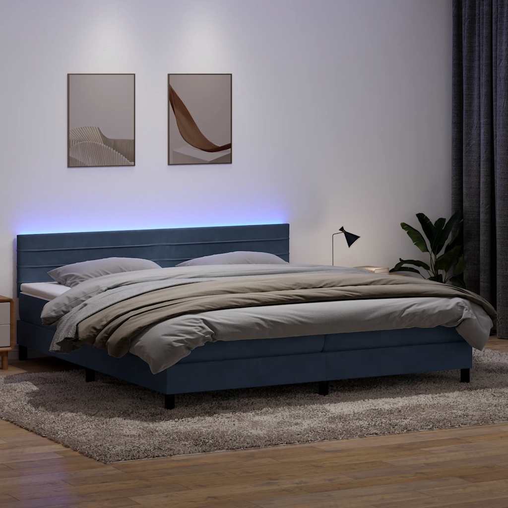 Box Spring krevet s madracem i LED tamnosivi 180x220 cm baršunasti
