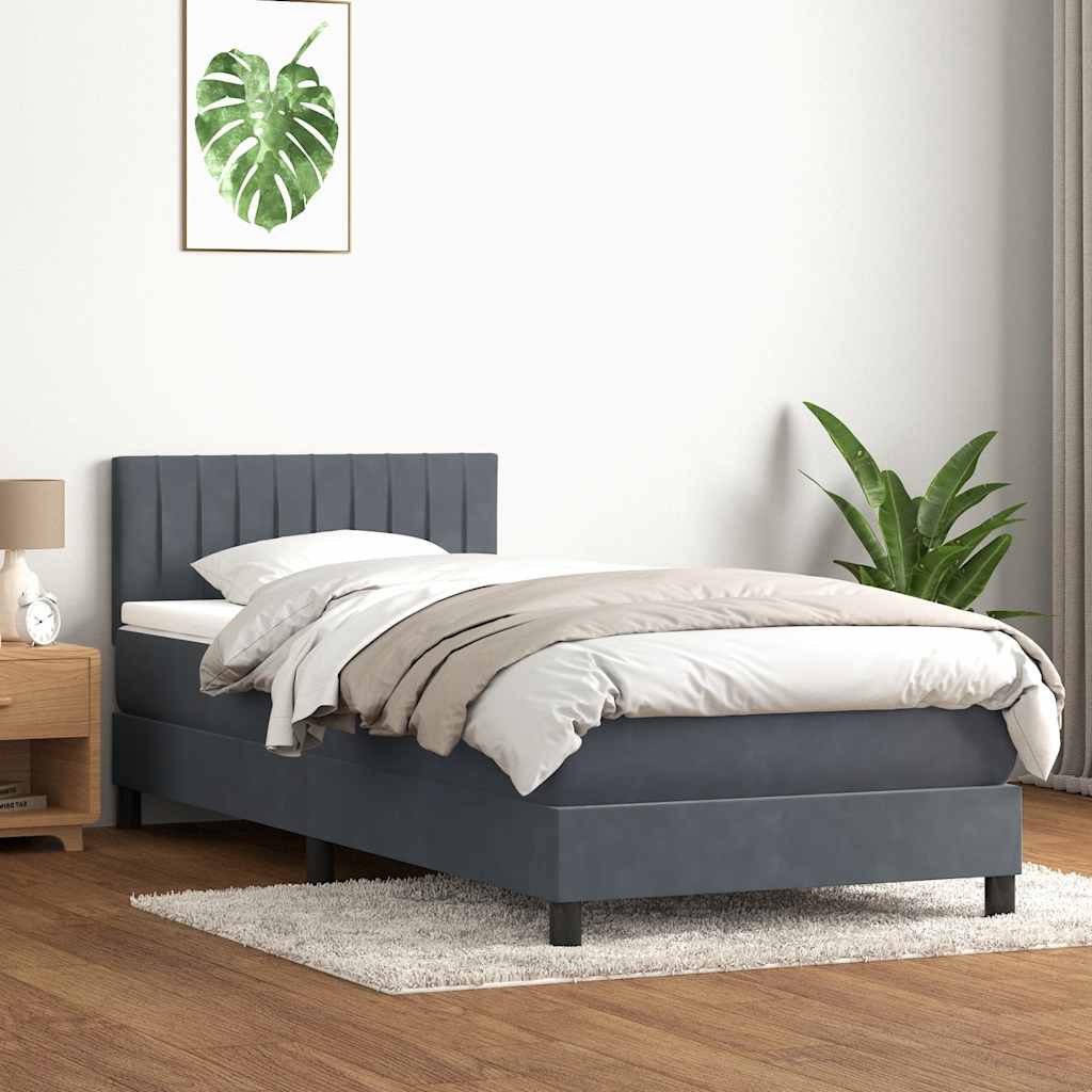 Box Spring krevet s madracem i LED tamno sivi 80x210 cm baršun