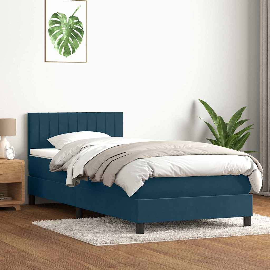 Box Spring krevet s madracem i LED tamnoplavi 80x210 cm baršun