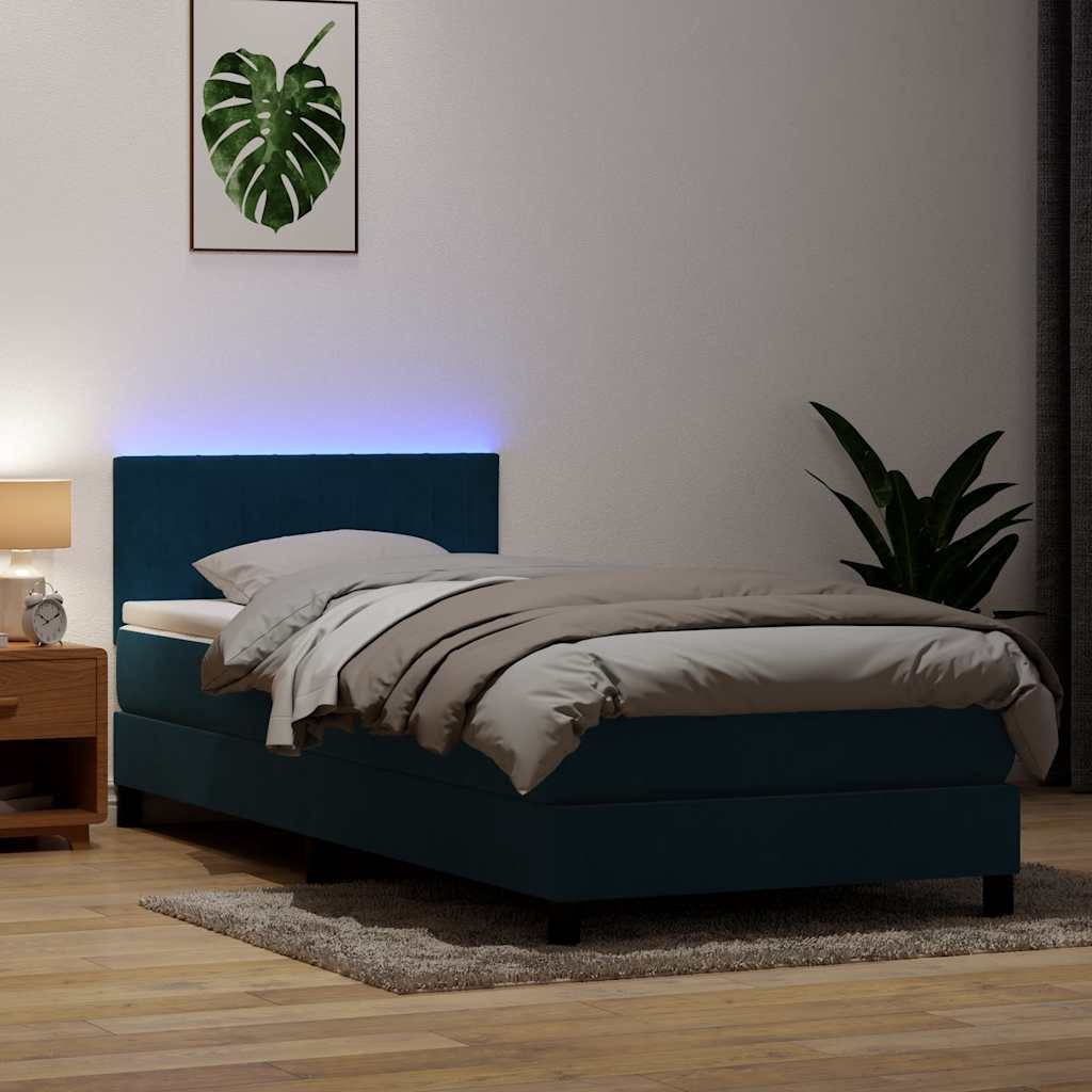 Box Spring krevet s madracem i LED tamnoplavi 80x210 cm baršun