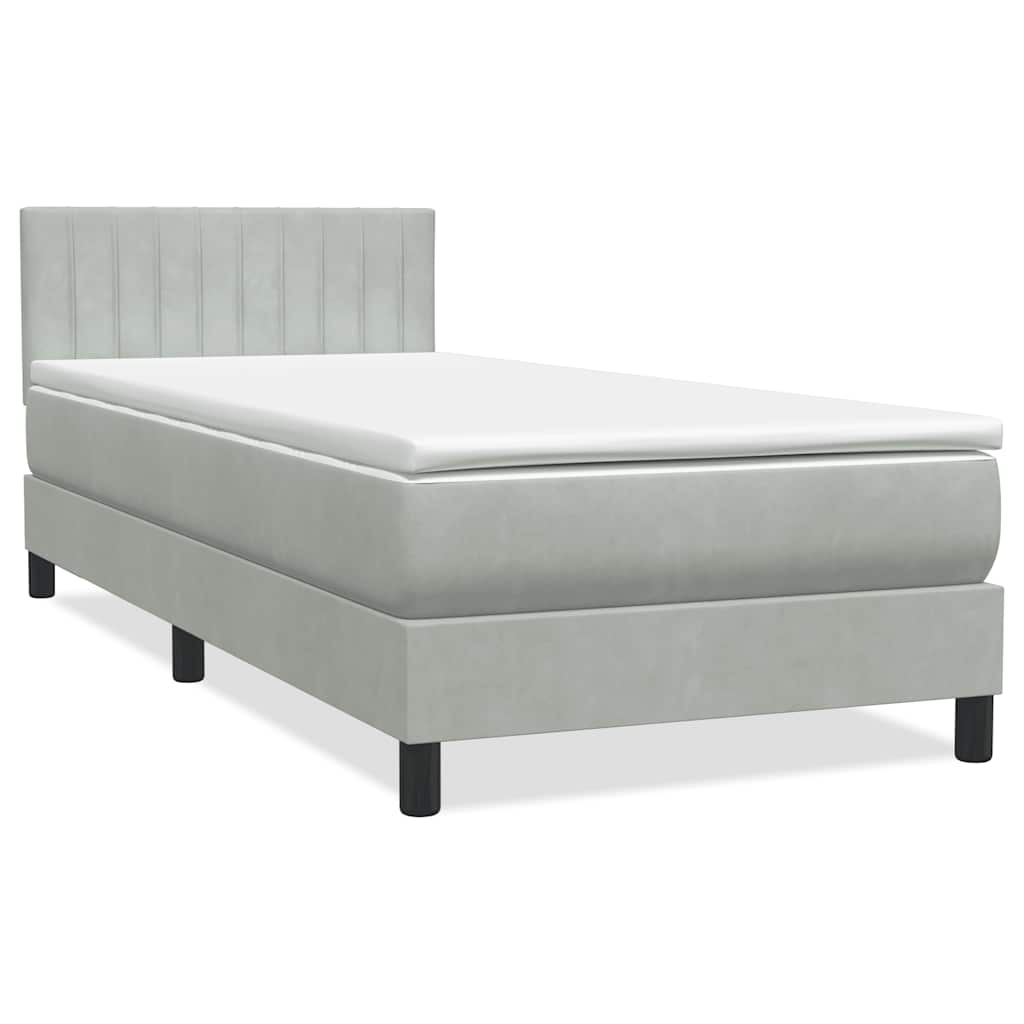Box Spring krevet s madracem i LED svijetlo sivi 90x210 cm baršun