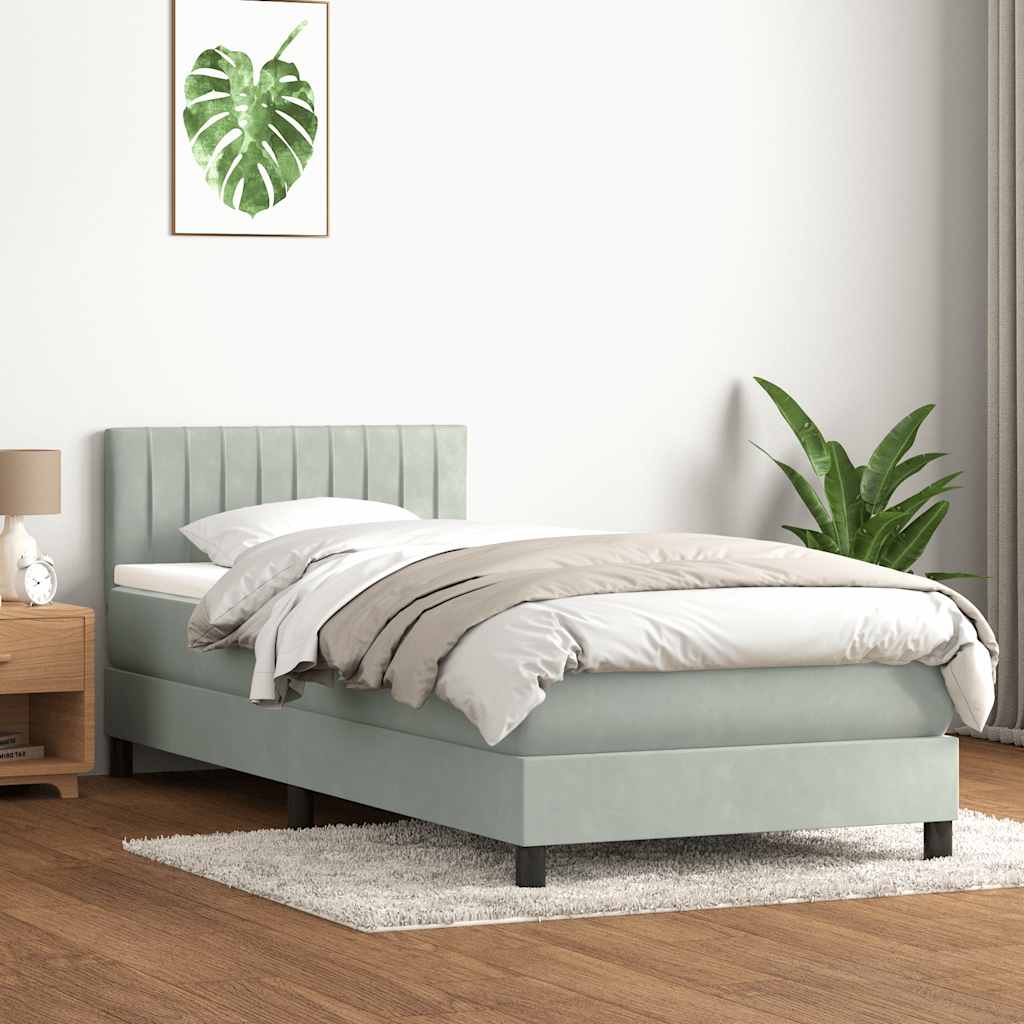 Box Spring krevet s madracem i LED svijetlo sivi 90x210 cm baršun