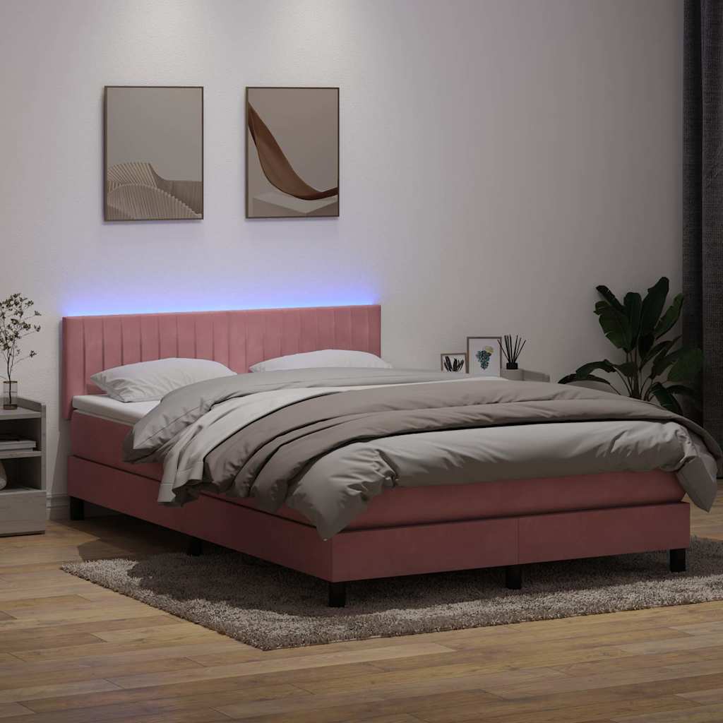 Krevet s oprugama i madracem LED ružičasti 160x210 cm baršunasti