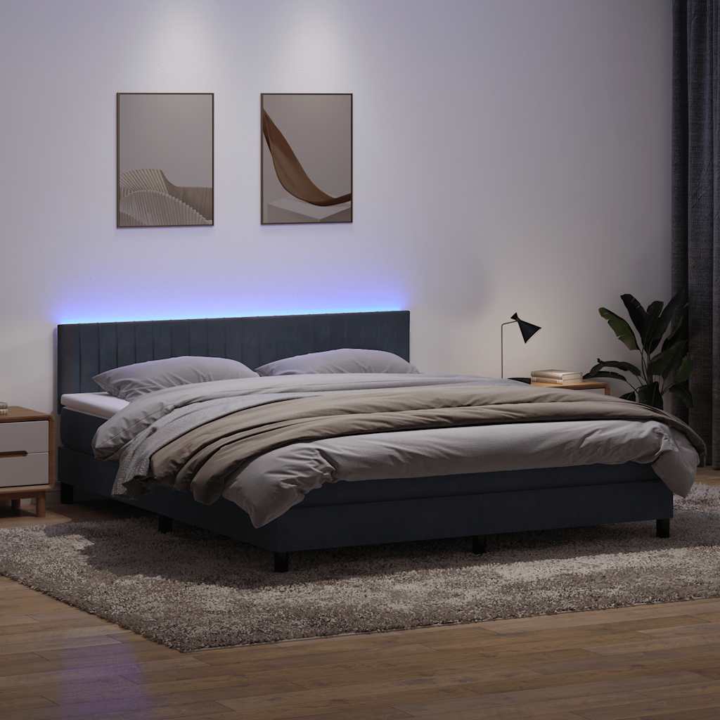 Krevet s oprugama i madracem LED tamnosivi 180x210 cm baršunasti