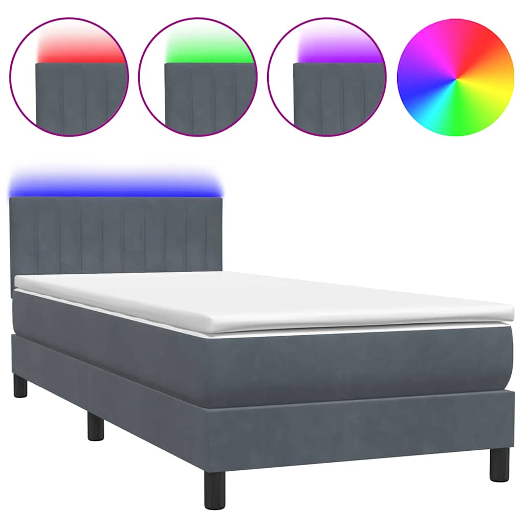 Box Spring krevet s madracem i LED tamnosivi 80 x 220 cm baršunasti