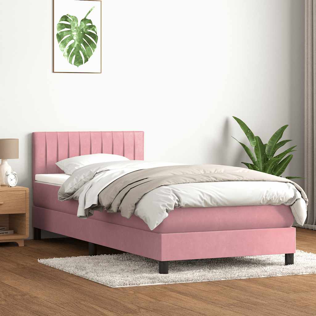 Box Spring krevet s madracem i LED ružičasti 80 x 220 cm baršunasti