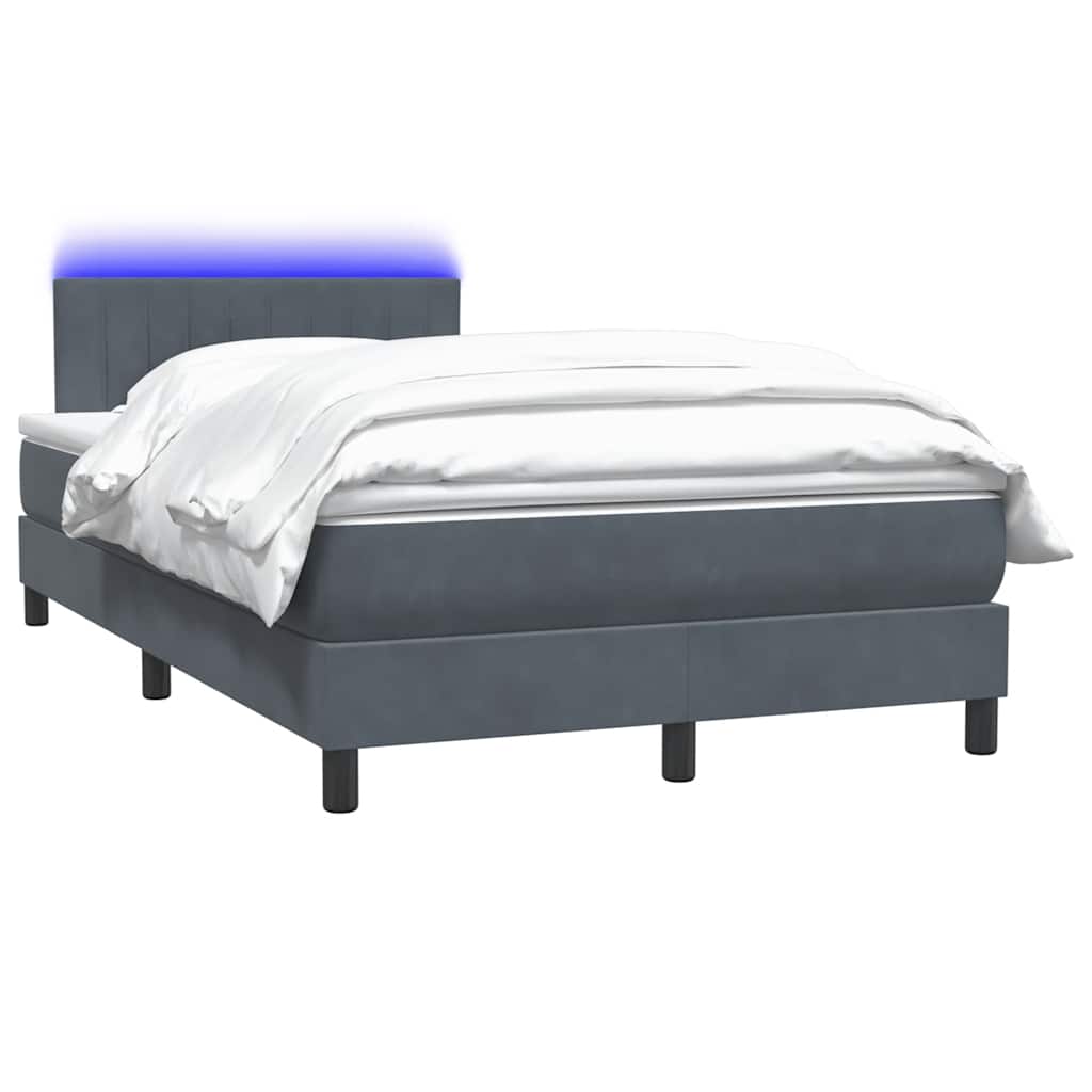 Box Spring krevet s madracem i LED tamno sivi 120x220 cm baršun