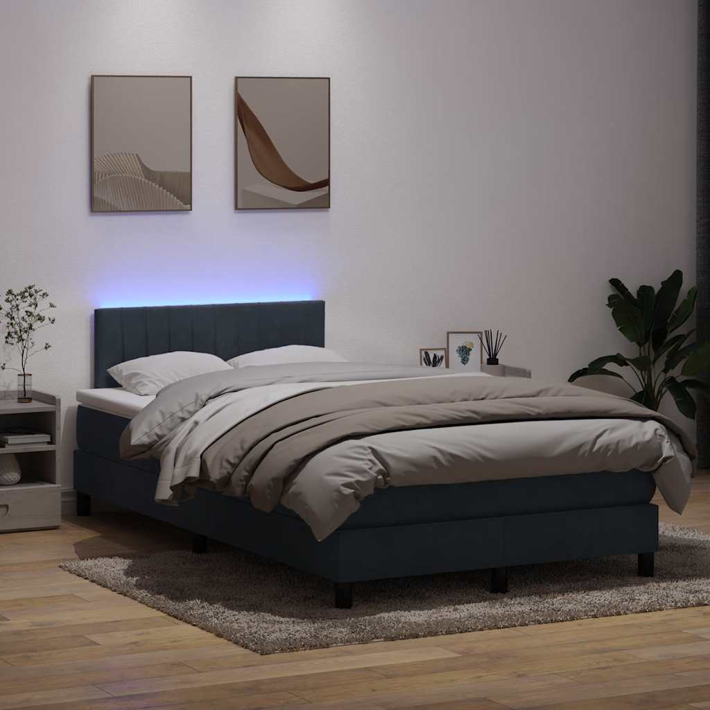 Box Spring krevet s madracem i LED tamno sivi 120x220 cm baršun