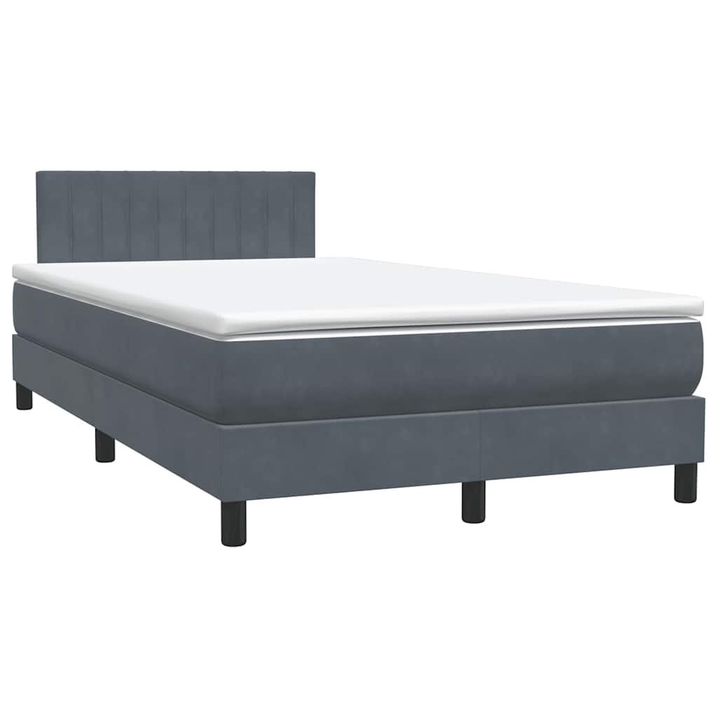 Box Spring krevet s madracem i LED tamno sivi 120x220 cm baršun
