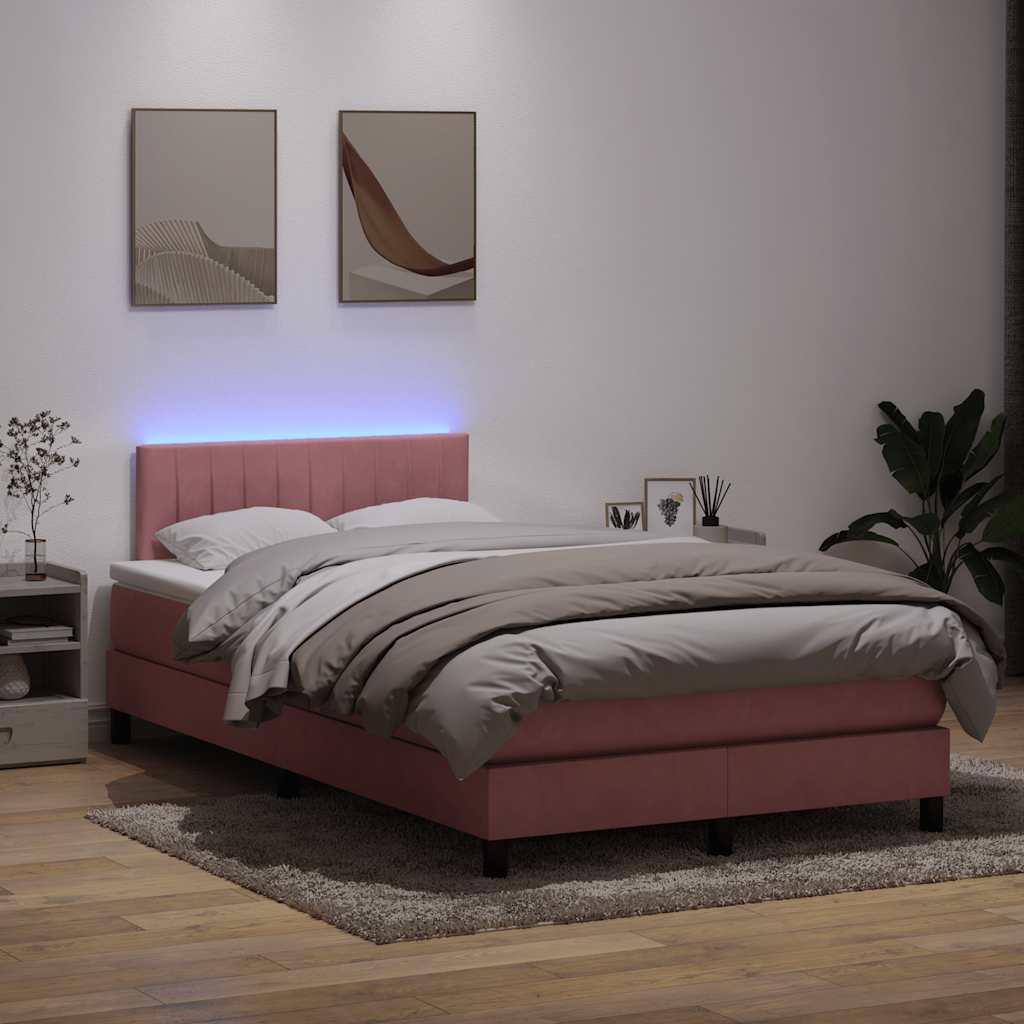 Box Spring krevet s madracem i LED ružičasti 120x220 cm samt