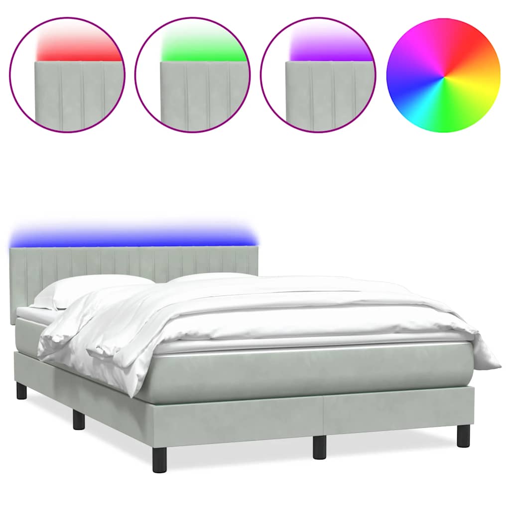 Krevet s oprugama i madracem LED svjetlosivi 160x220 cm baršunasti