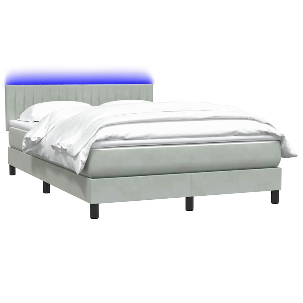 Krevet s oprugama i madracem LED svjetlosivi 160x220 cm baršunasti