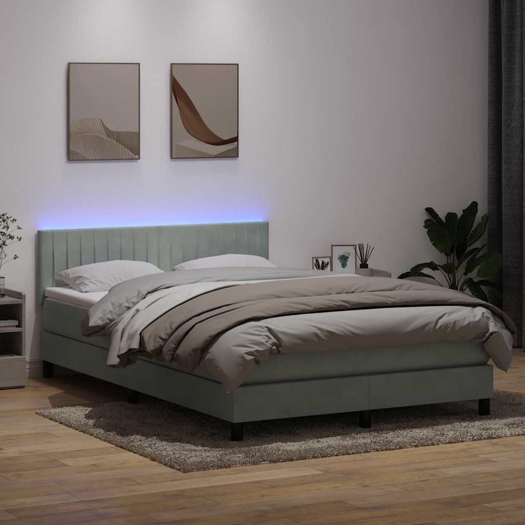 Krevet s oprugama i madracem LED svjetlosivi 160x220 cm baršunasti