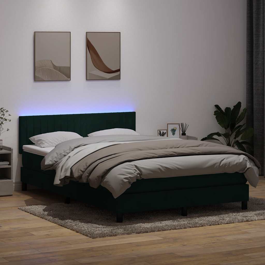 Box Spring krevet s madracem i LED tamno zeleni 160x220 cm baršun