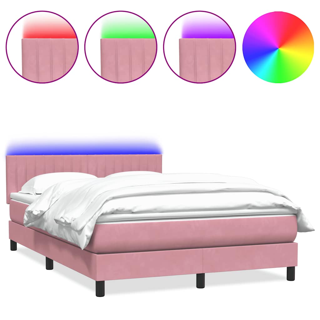 Box Spring krevet s madracem i LED ružičasti 160x220 cm baršun