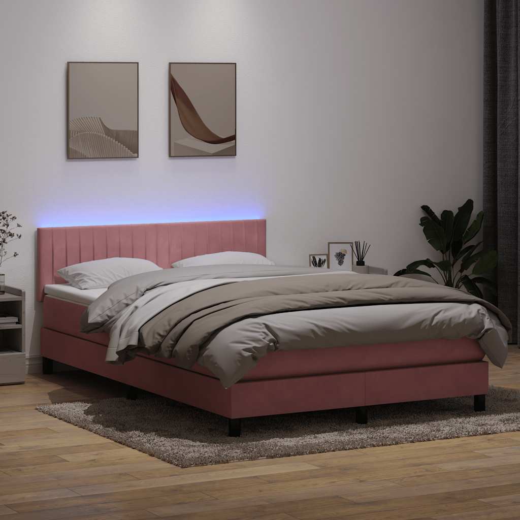 Box Spring krevet s madracem i LED ružičasti 160x220 cm baršun