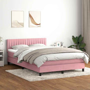 Box Spring krevet s madracem i LED ružičasti 160x220 cm baršun