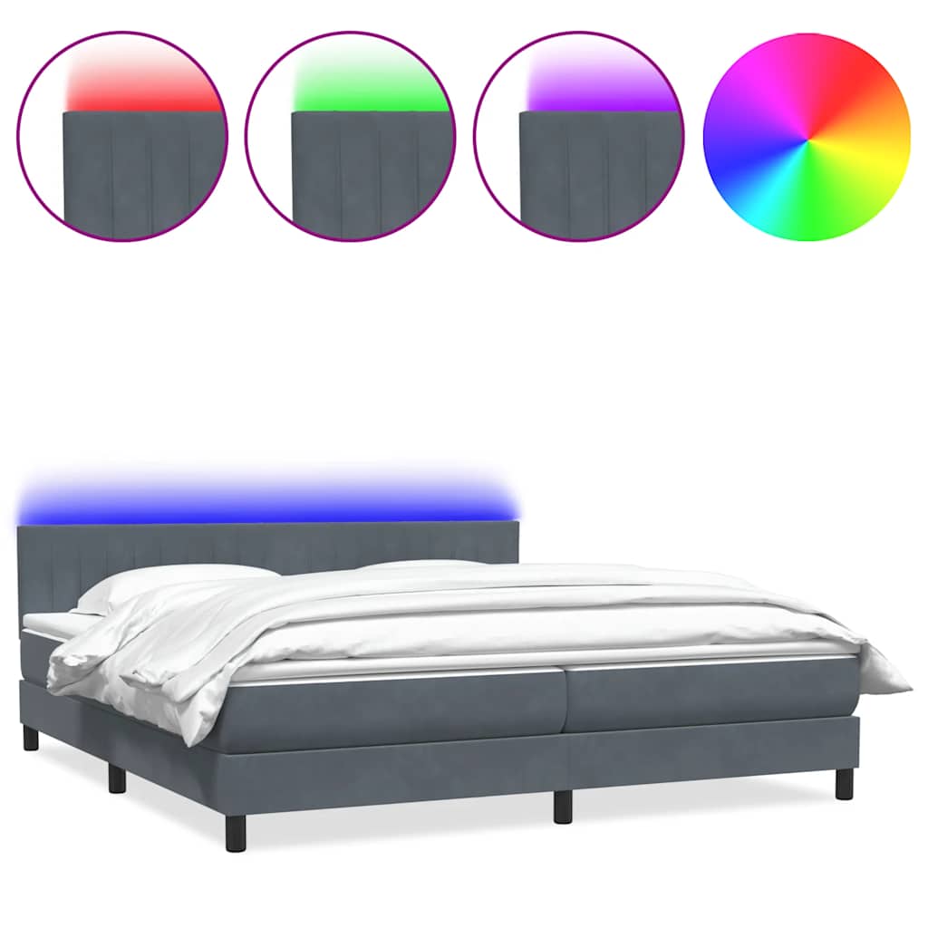 Box Spring krevet s madracem i LED tamnosivi 180x220 cm baršunasti