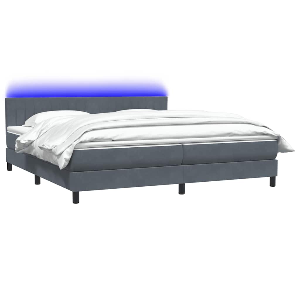 Box Spring krevet s madracem i LED tamnosivi 180x220 cm baršunasti