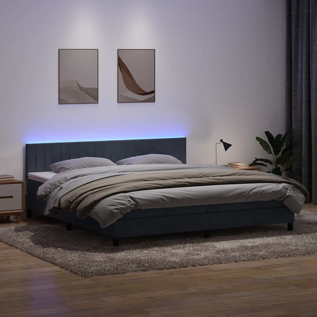 Box Spring krevet s madracem i LED tamnosivi 180x220 cm baršunasti
