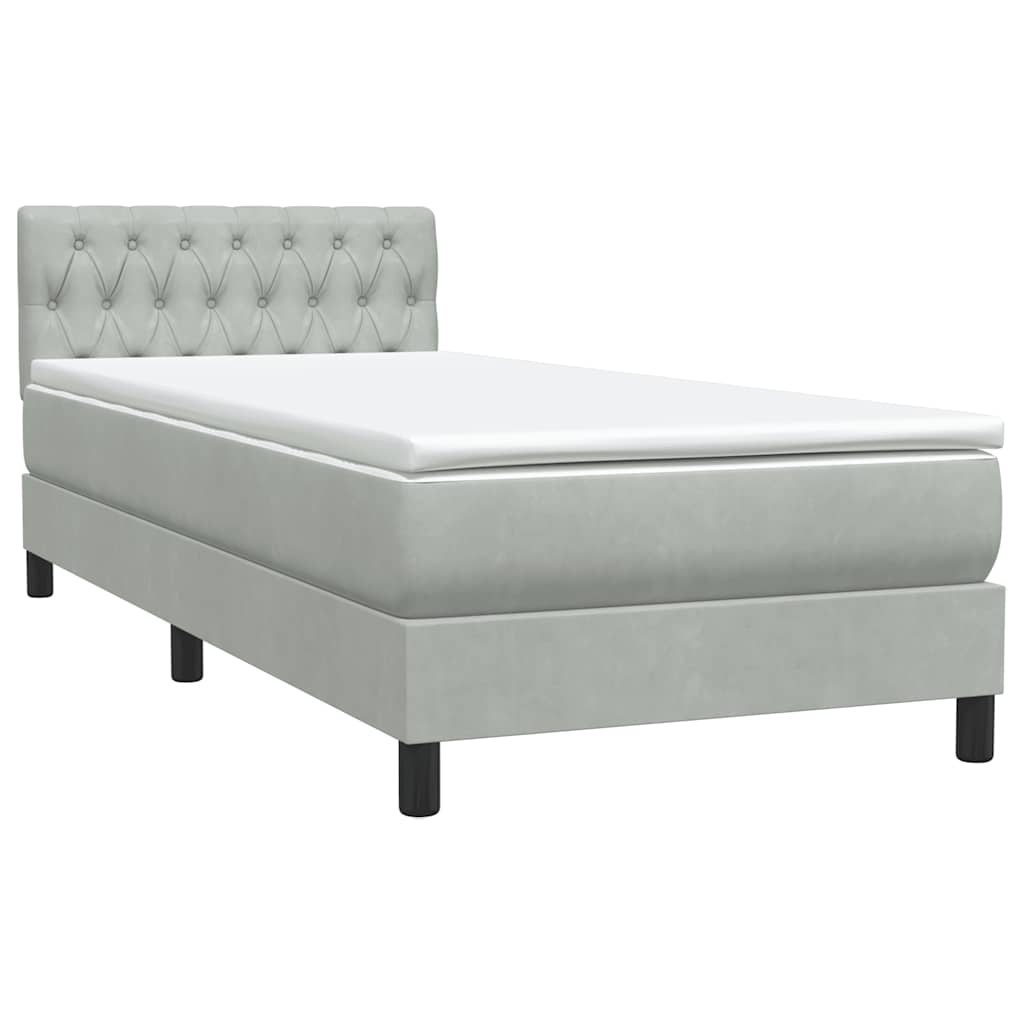 Box Spring krevet s madracem i LED svijetlo sivi 90x210 cm baršun