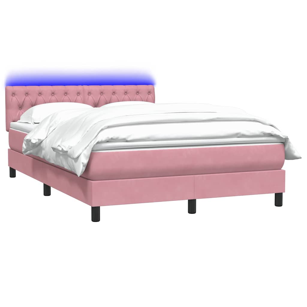 Krevet s oprugama i madracem LED ružičasti 140x210 cm baršunasti