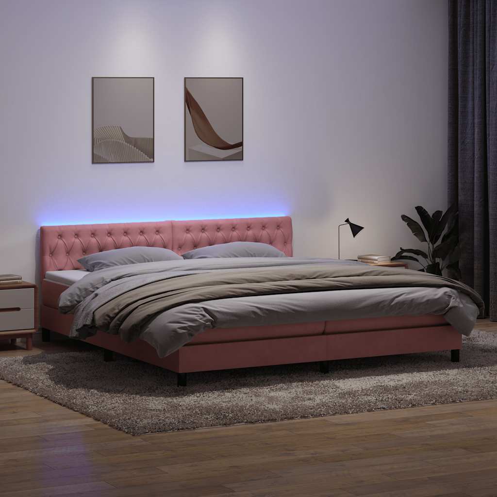 Krevet s oprugama i madracem LED ružičasti 180x210 cm baršunasti